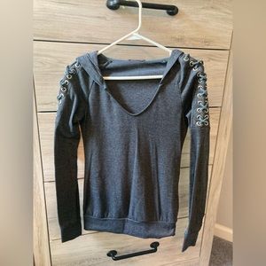 Patty Boutik gray lace up shoulder hooded top Small